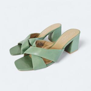 Anthropologie x Coconuts by Matisse Twist Puff Strap Block Heel Sandals Mint 10